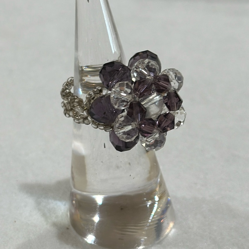 Handmade seed bead and sparkling faceted beaded ring size 8